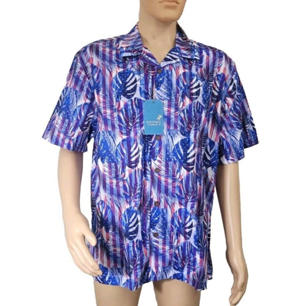Caribbean Men's Shirt Size XL  Hawaiian Print Button-Up  short sleeve blue 35